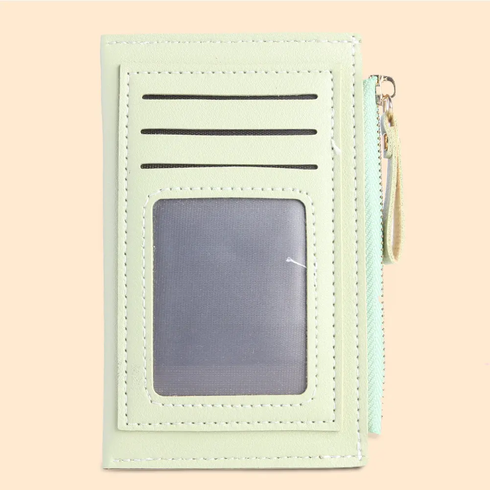 PU Card Bag Contrast Color Fashion Women Money Wallet Portable Casual Multiple Slots with Zipper for Female Girls Festival Gifts