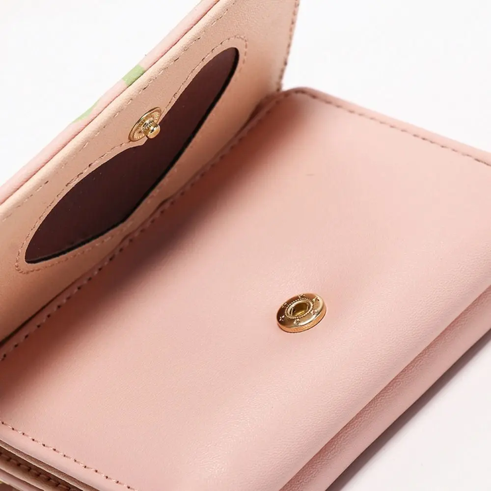 Fashion PU Leather Women Short Wallet Three-Fold Flower Printed Slim Small Wallet 5 Colors Cartoon Coin Purse Women Girls