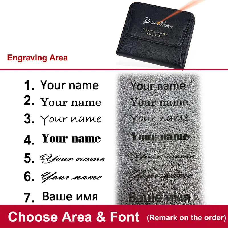 Short Women Wallets High Quality Card Holder Name Engraving Female Purses New Fashion Coin Pocket Girls Wallet Money Clips
