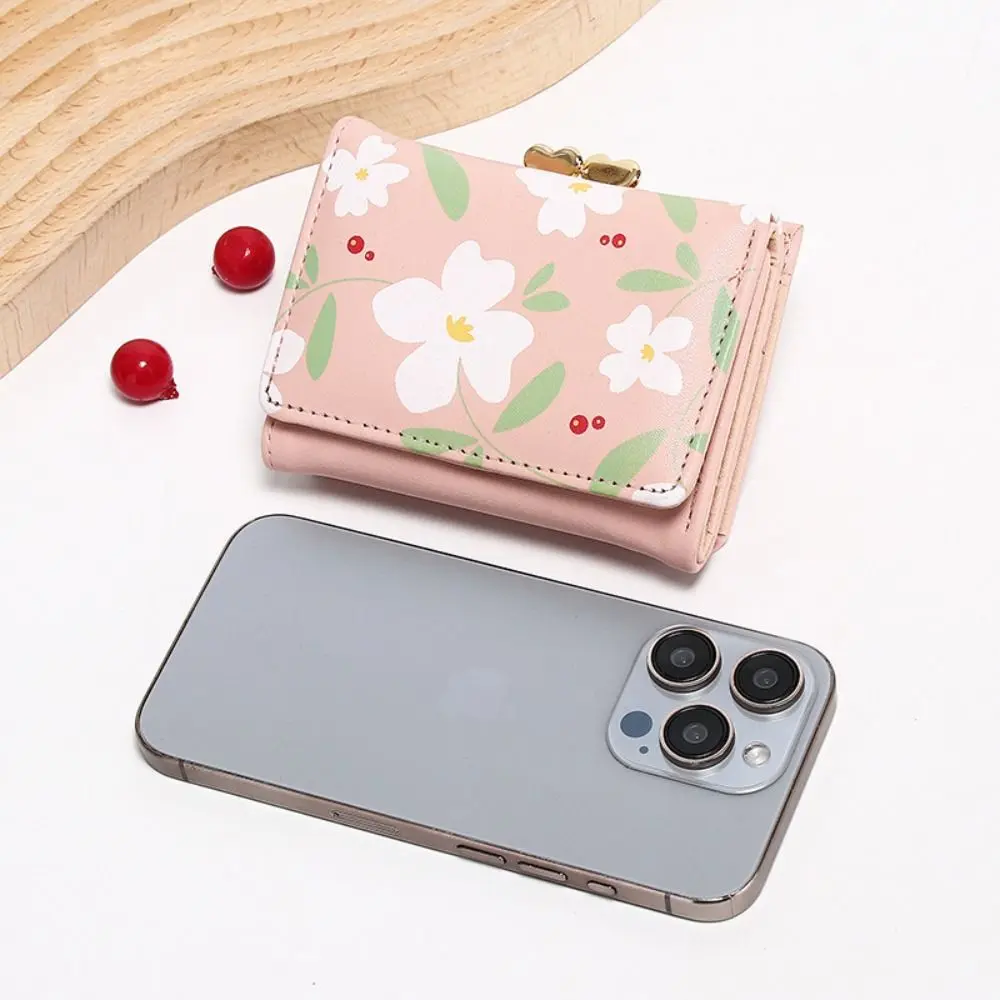 Fashion PU Leather Women Short Wallet Three-Fold Flower Printed Slim Small Wallet 5 Colors Cartoon Coin Purse Women Girls