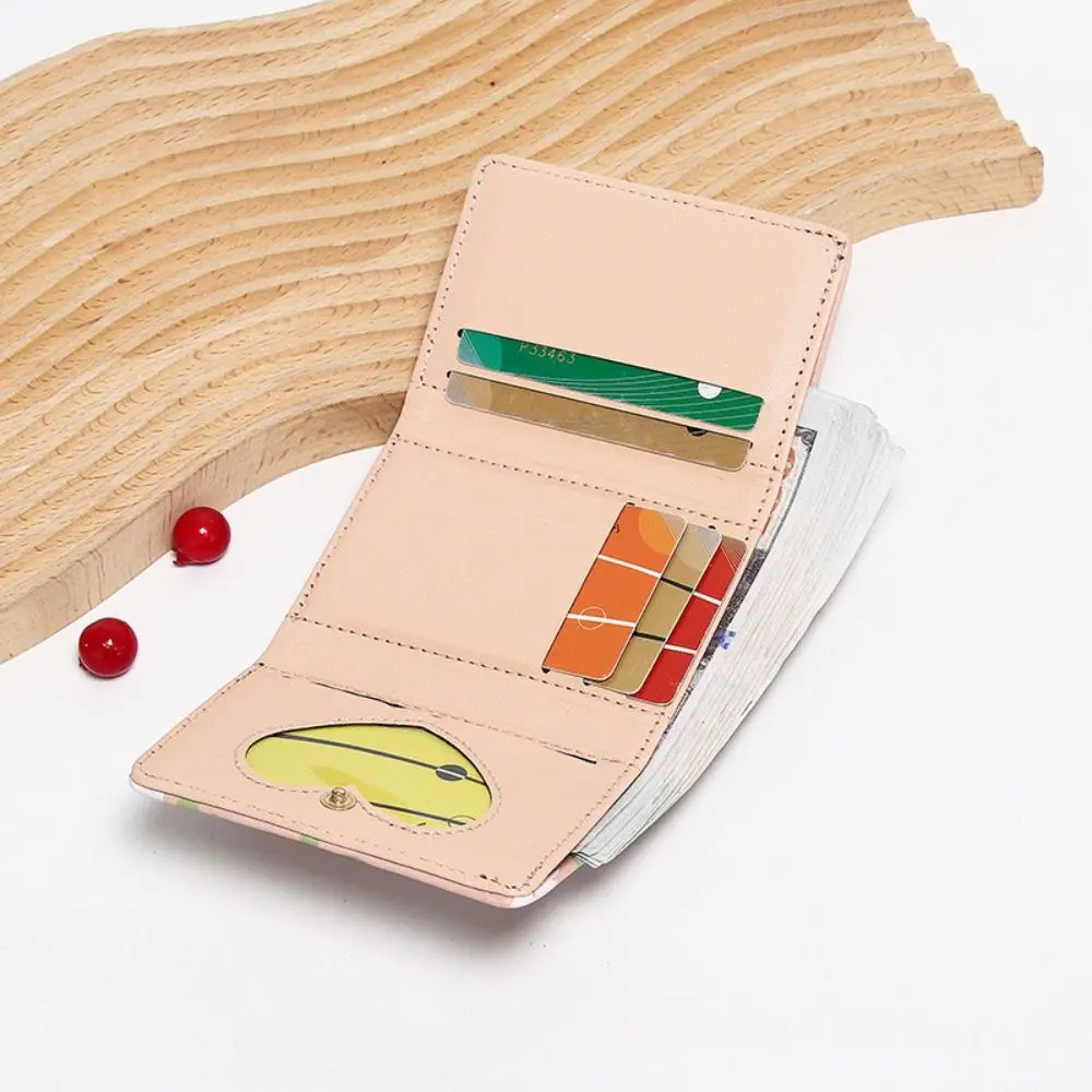 Fashion PU Leather Women Short Wallet Three-Fold Flower Printed Slim Small Wallet 5 Colors Cartoon Coin Purse Women Girls