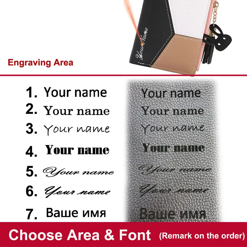 New Women Wallets Free Name Engraving Short Card Holder High Quality Female Purses PU Leather Coin Pocket Zipper Women's Wallet