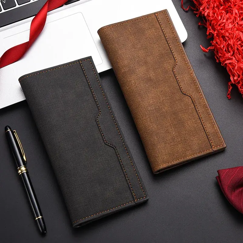 Men's Leather Wallet ID Card Holder Purse Checkbook Long Clutch Bifold Business Money Bag Man Wallets Cartera Hombre Carteras