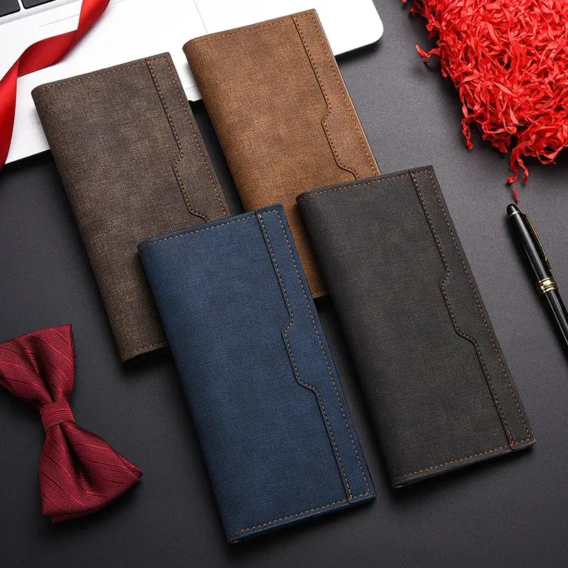 Men's Leather Wallet ID Card Holder Purse Checkbook Long Clutch Bifold Business Money Bag Man Wallets Cartera Hombre Carteras