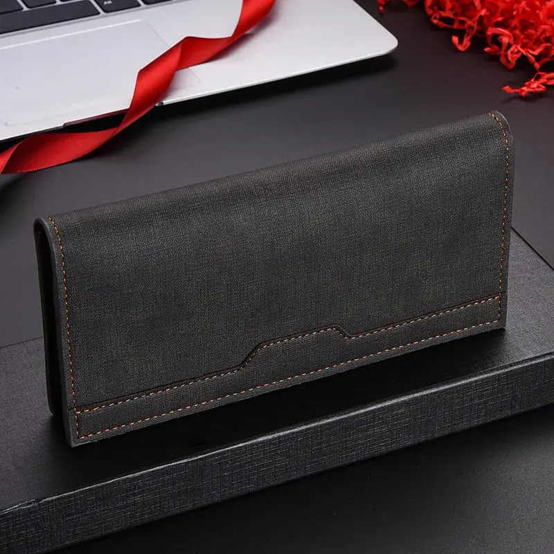 Men's Leather Wallet ID Card Holder Purse Checkbook Long Clutch Bifold Business Money Bag Man Wallets Cartera Hombre Carteras