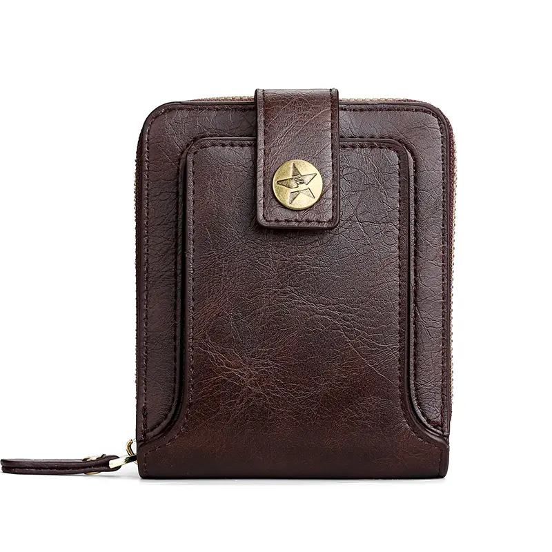 Men Wallet Genuine Leather Luxury Designer Purses Short Zipper Coin Purse Card Holder Chain Portfolio Portomonee Male Walet