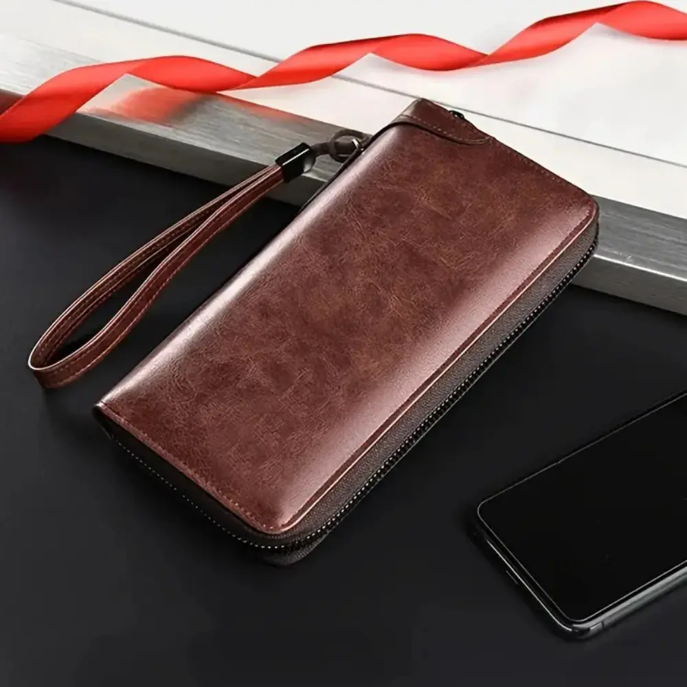 Men Long RFID Blocking Wallet Zipper Multi Card Holder Leather Credit Card Organizer Anti Theft Purse for Men
