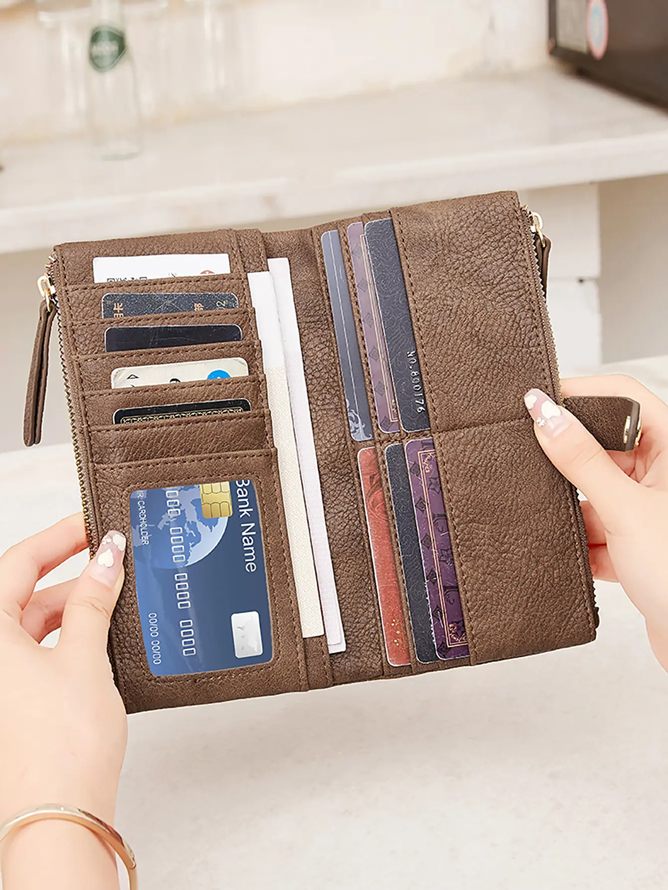 Large Capacity Credit Card Holder, Functional Multi-Card Slots Wallet, Zipper Coin Purse & Clutch Bag