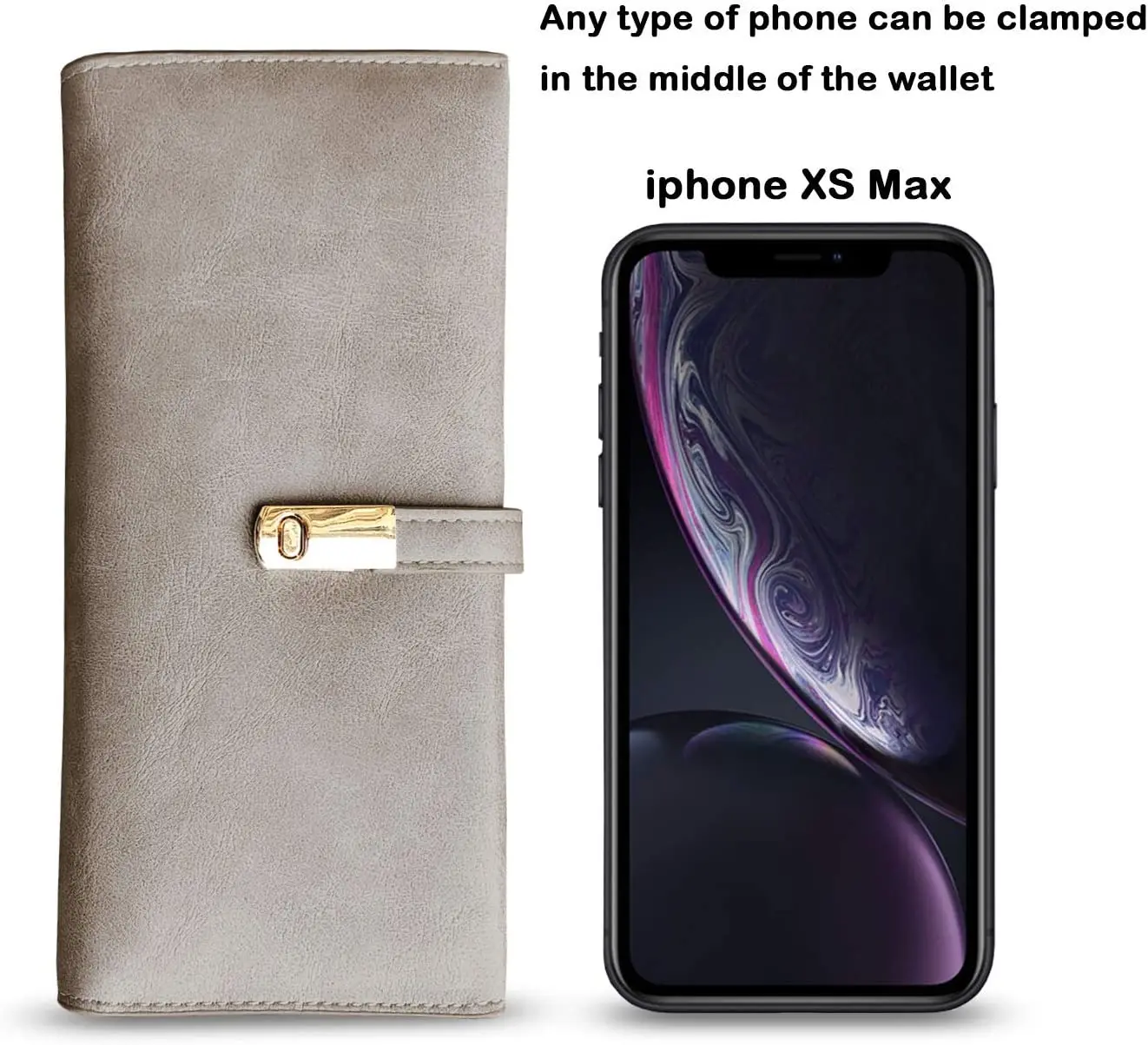 Women's ultra-thin wallet. Retro frosted 100% leather wallet with magnetic buckle closure, long double fold wallet