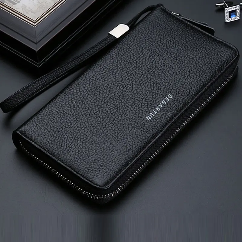 Men's Long PU Leather Wallet - High Quality Zipper Card Holder, Large Capacity Brand Purse for Men