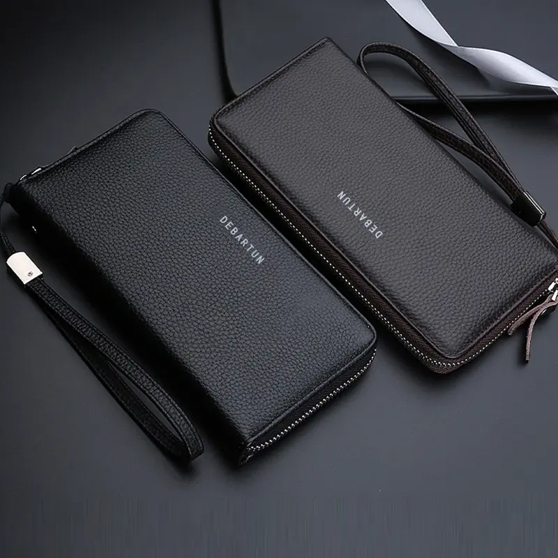 Men's Long PU Leather Wallet - High Quality Zipper Card Holder, Large Capacity Brand Purse for Men