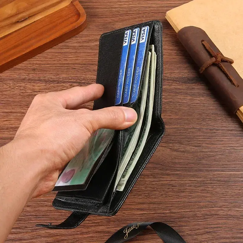 Mens Vintage Wallets Cow Leather Solid Sample Style Zipper&Hasp Purse Card Holders Famous Brand High Quality Male Fashion Wallet