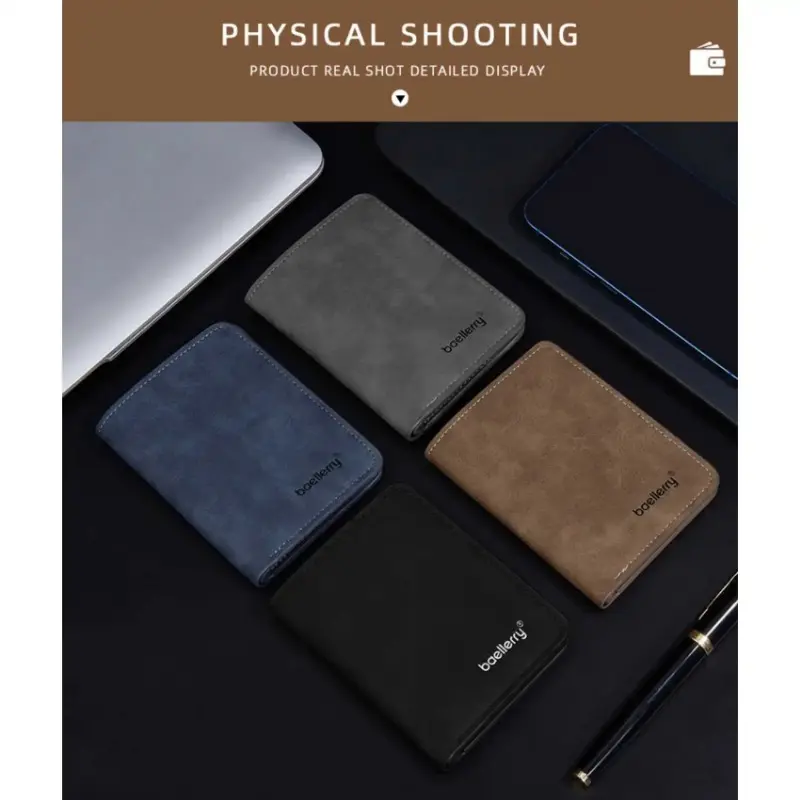 Men's Wallet Slim Sanded Leather Multi Card Holder Minimalist Casual Business Wallet for Men Compact Multi Function Short Wallet