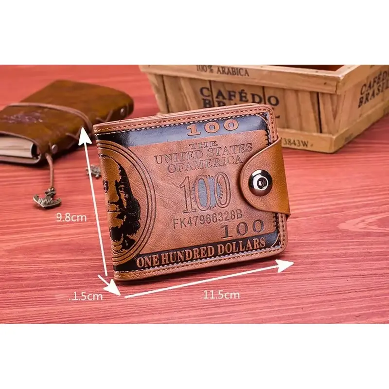Men's Wallets with 100 US Dollar Pattern Male Photo Card Holder Leather Wallet Fashion Large Capacity Purse Bag
