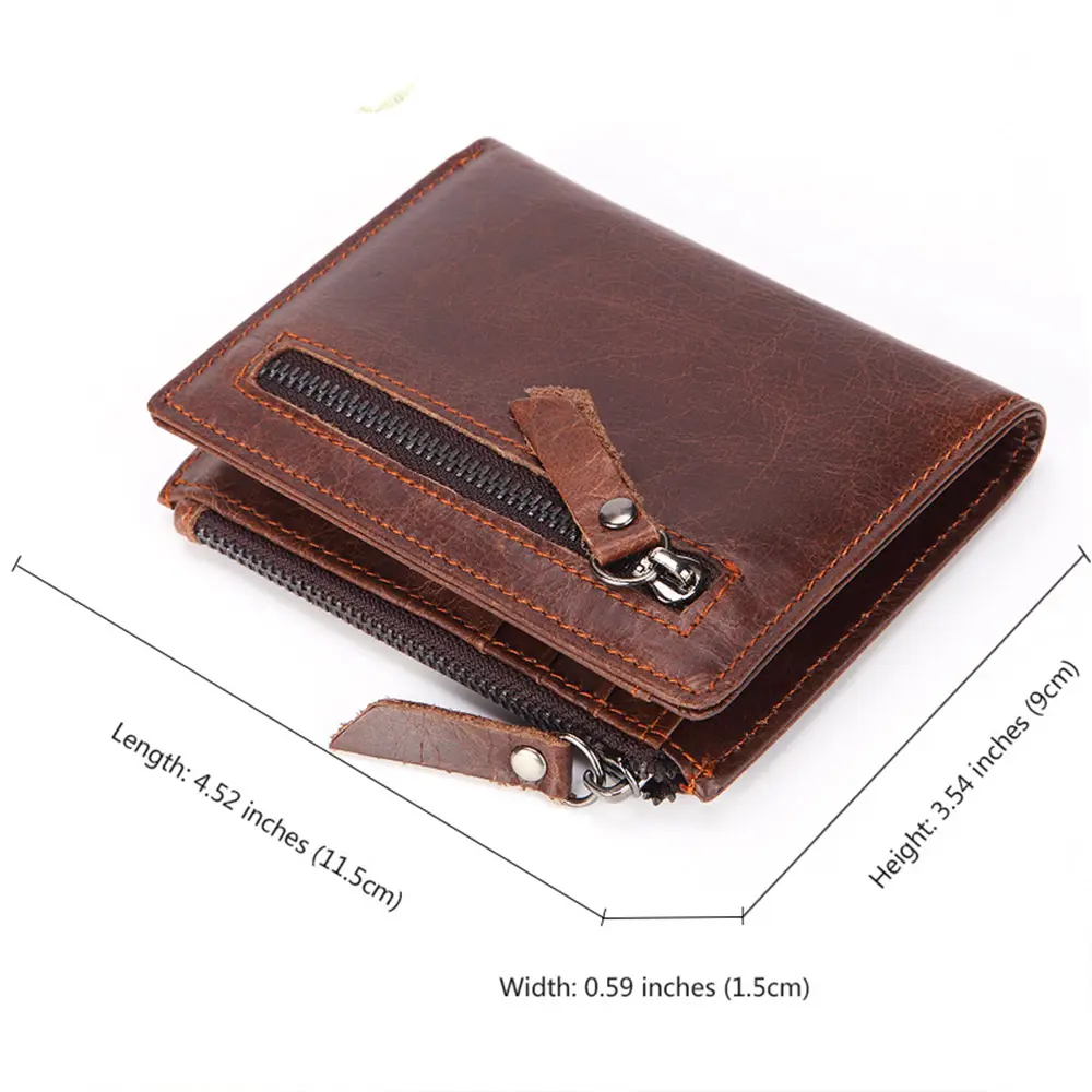 New High Quality Men Wallets Short Card Holder Genuine Leather Men Purse Double Zipper Coin Pocket Male Wallet