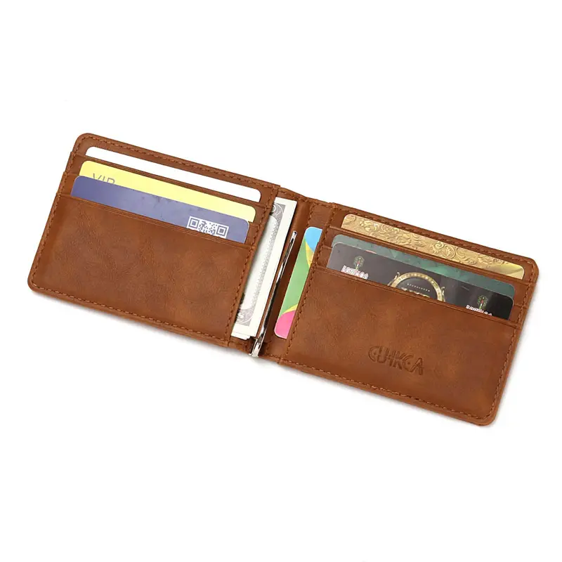 Small RFID Wallet Money Clip For Men Purse With A Metal Clamp Slim Leather Business ID Credit Card Case Man Travel Cash Holder