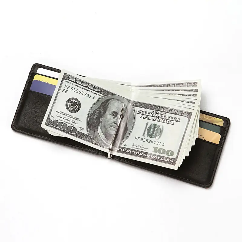 Small RFID Wallet Money Clip For Men Purse With A Metal Clamp Slim Leather Business ID Credit Card Case Man Travel Cash Holder