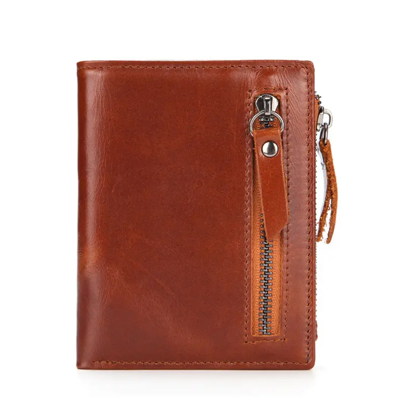 New High Quality Men Wallets Short Card Holder Genuine Leather Men Purse Double Zipper Coin Pocket Male Wallet