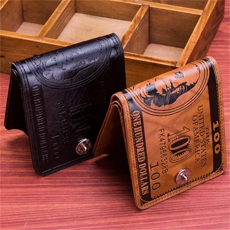 Men's Wallets with 100 US Dollar Pattern Wallets Male Leather Wallets Photo Card Holder Fashion Large Capacity Purse Bag cartera