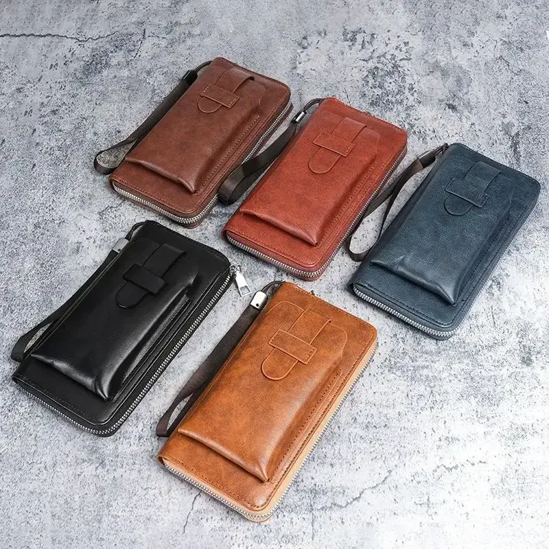Men's Soft PU Leather Long Wallet Multi Card Card Holder Cash Purse Clutch Bag Ultra Thin Wallet Money Clip with Mobile Wallet
