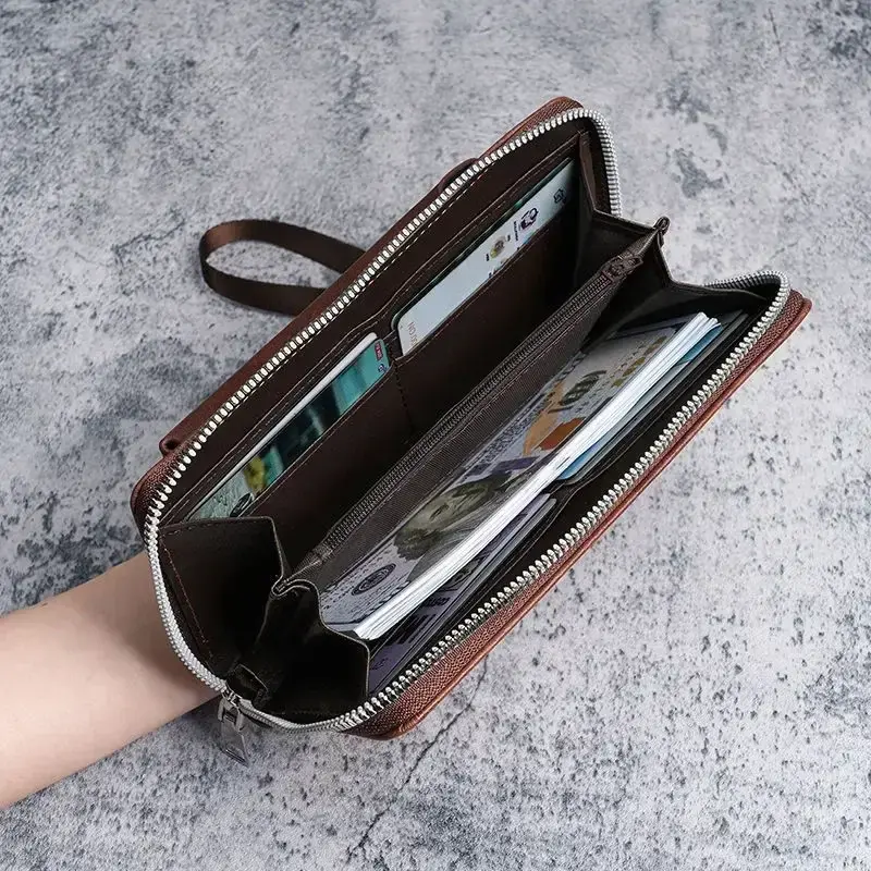 Men's Soft PU Leather Long Wallet Multi Card Card Holder Cash Purse Clutch Bag Ultra Thin Wallet Money Clip with Mobile Wallet
