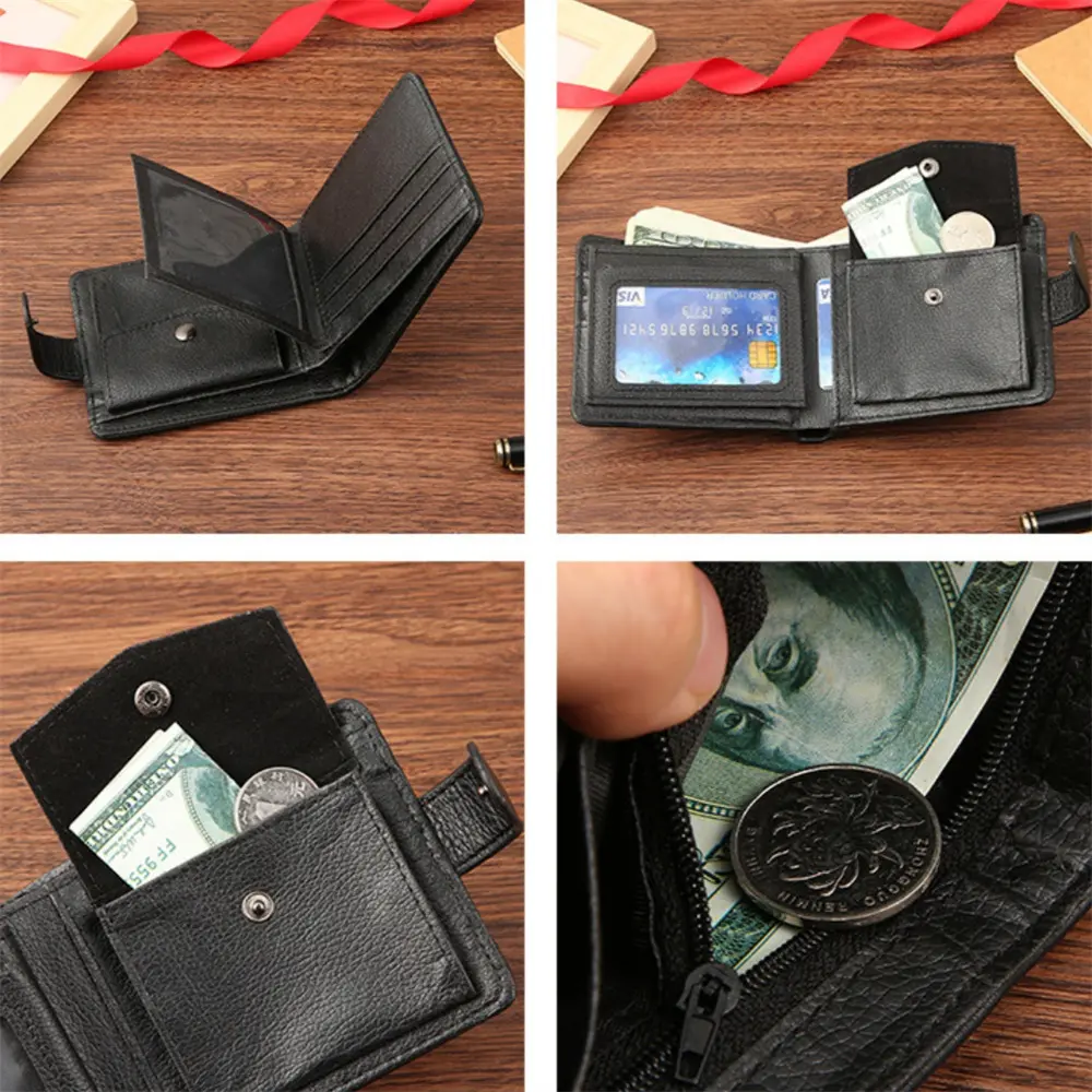 New Short Men Wallets Slim Card Holder Case Quality PU Leather Male Wallet Small Photo Holder 3-fold Bag Men's Purses Money Bag