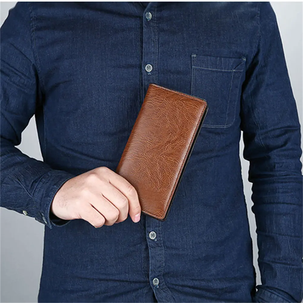 Men's Wallet PU Leather Multi Card Multi Functional Long Travel Thin Youth Bag Large Banknote Passport Card Holder Money Purses