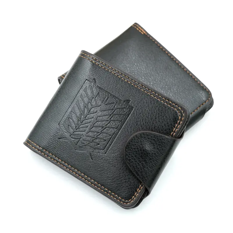 Men's Wallet Brown Short Fold Over PU Leather Button Purse with Zipper Pocket