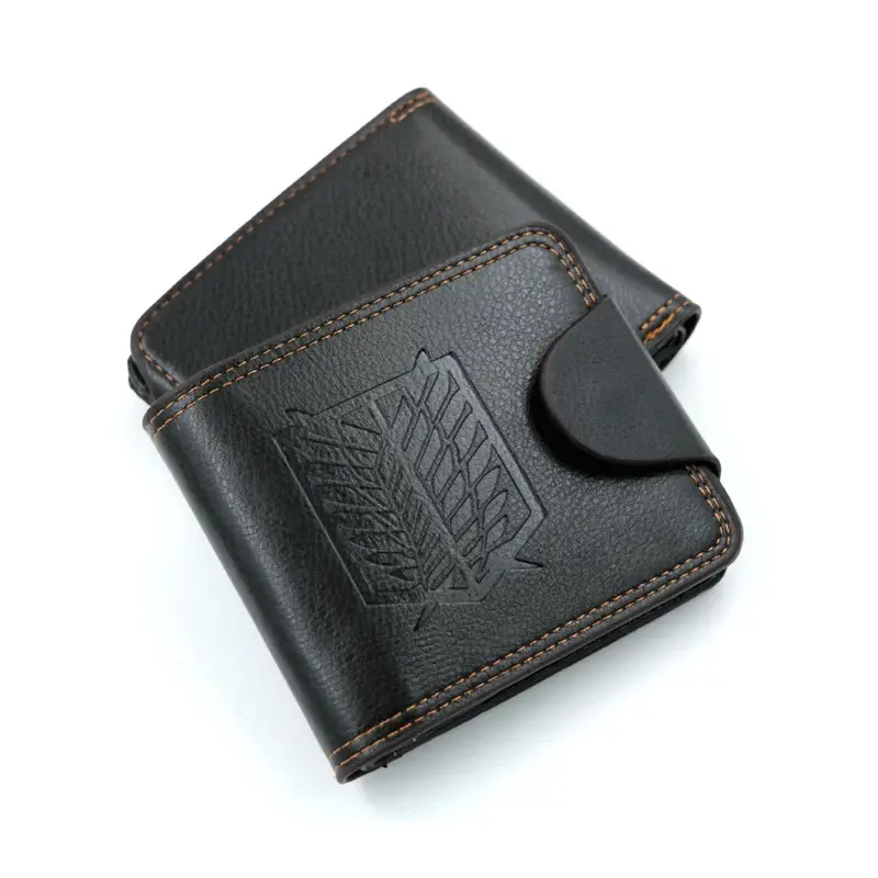 Men's Wallet Brown Short Fold Over PU Leather Button Purse with Zipper Pocket