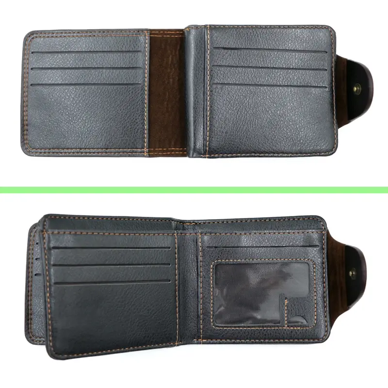Men's Wallet Brown Short Fold Over PU Leather Button Purse with Zipper Pocket