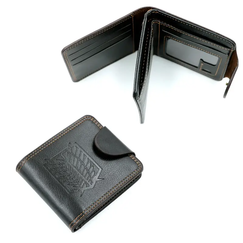 Men's Wallet Brown Short Fold Over PU Leather Button Purse with Zipper Pocket