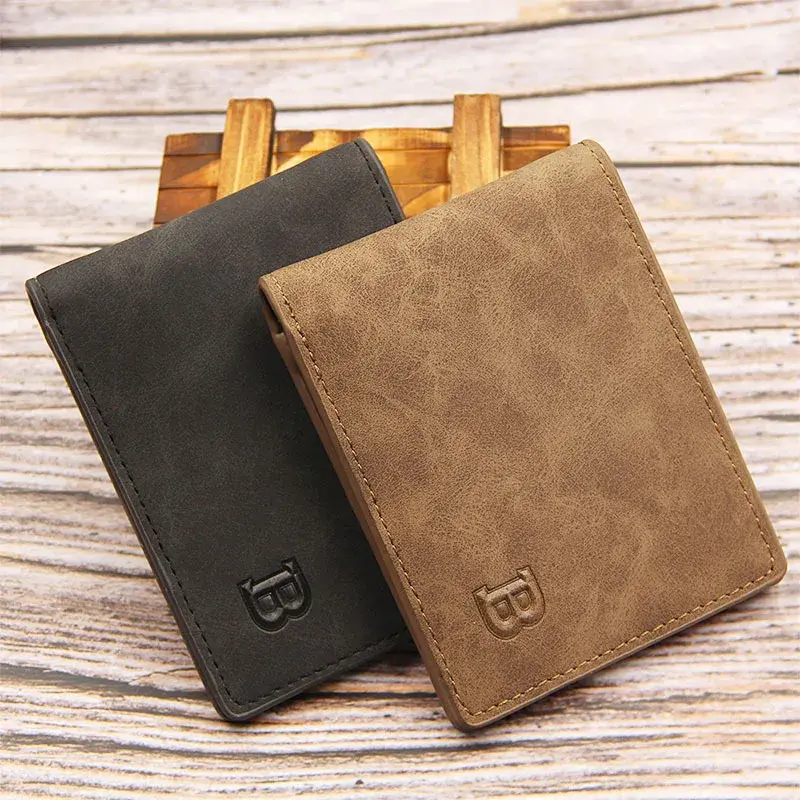 New Retro Men Short Wallet with Zipper Coin Bag Men Leather Wallet Small Money Purse Design Top Men Thin Wallet with Coin Bag