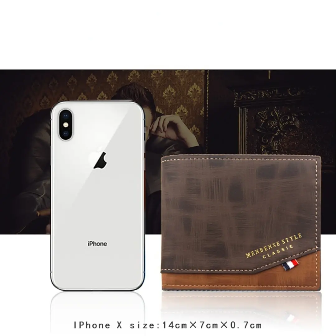 Men's Short Frosted Large Capacity Leather Wallet,Multi-Slot Coin Pocket Photo Holder Small Men's Wallet,Vintage Wallet for Male