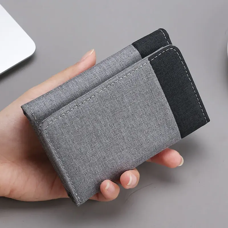 Men Canvas Wallet with ID Photo Holders Card Holder Wallet Case 8 Slots Hasp Male Purse Mini Three-fold Men Wallet