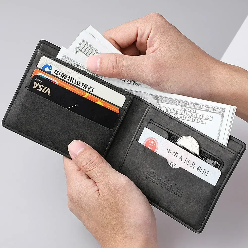 2025 New Wallet Men's Genuine PU Leather Male Short Zipper Simple Soft Leather Light Money Clip Vintage Business Wallet Students
