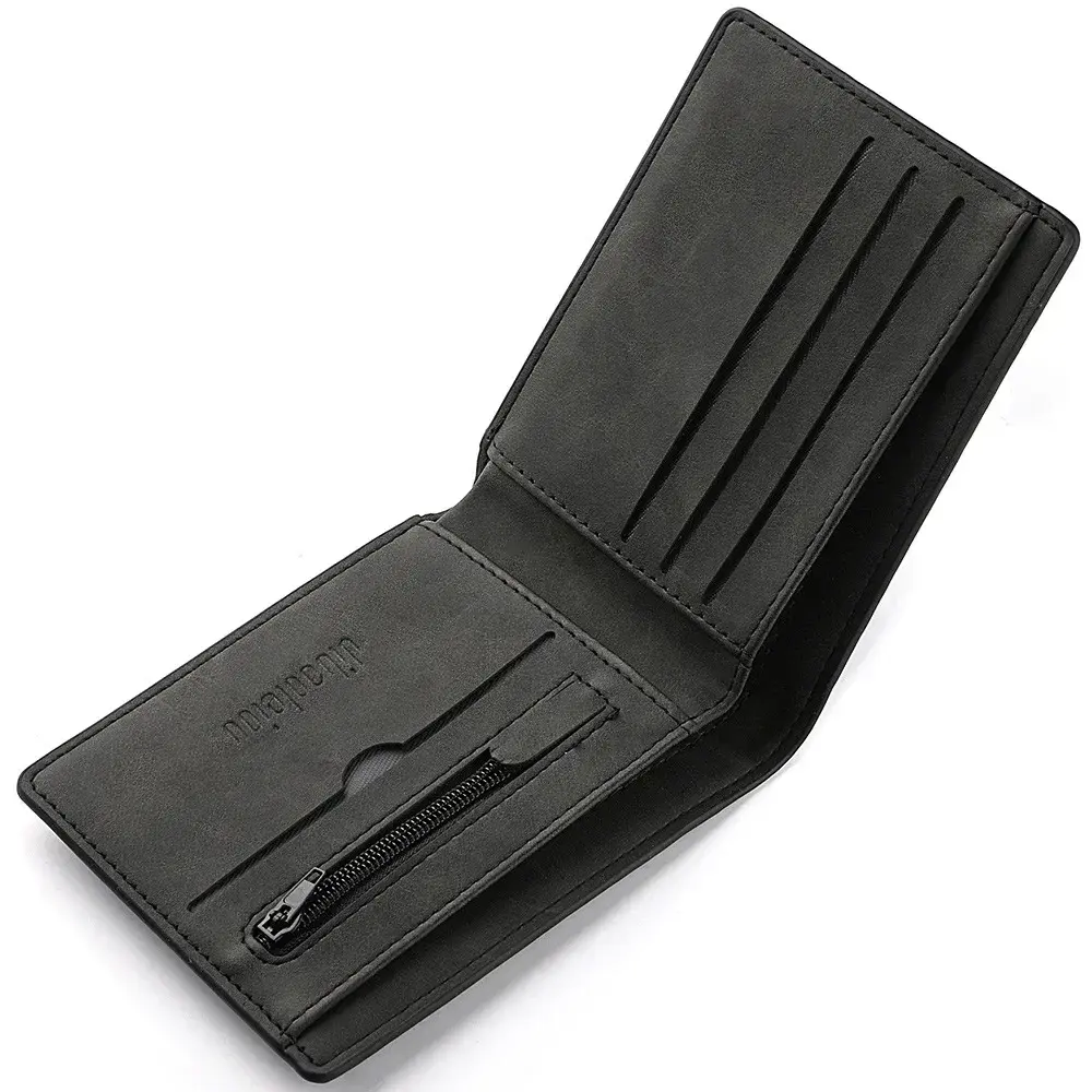 2025 New Wallet Men's Genuine PU Leather Male Short Zipper Simple Soft Leather Light Money Clip Vintage Business Wallet Students