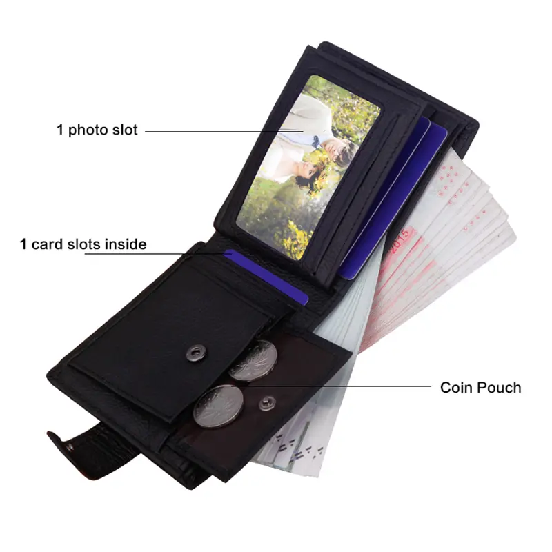 Genuine Leather Men's Wallet Short Money Clip Soft Leather Purse For Man Buckle Multi Card Position Zippe Wallet Men