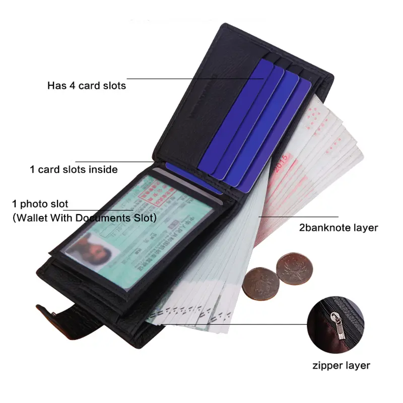 Genuine Leather Men's Wallet Short Money Clip Soft Leather Purse For Man Buckle Multi Card Position Zippe Wallet Men