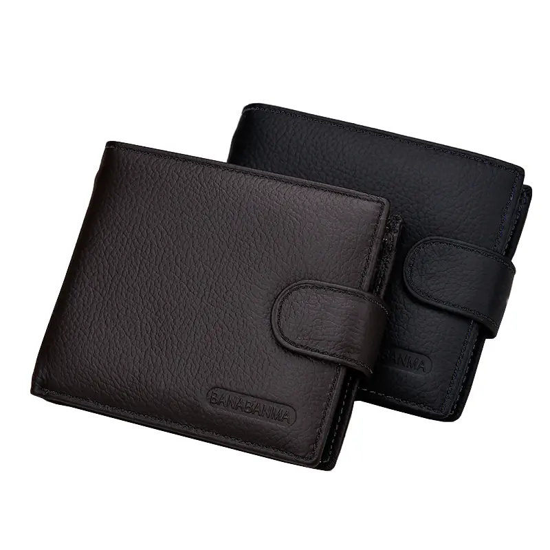 Genuine Leather Men's Wallet Short Money Clip Soft Leather Purse For Man Buckle Multi Card Position Zippe Wallet Men