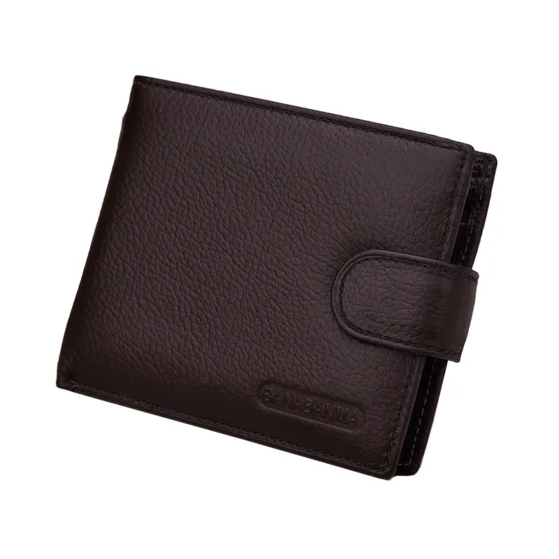 Genuine Leather Men's Wallet Short Money Clip Soft Leather Purse For Man Buckle Multi Card Position Zippe Wallet Men
