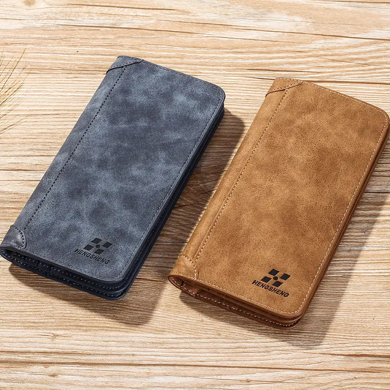 Hot Sale New Men's Leather Wallet ID Card Holder Purse Checkbook Long Clutch Bifold Business Money Bag Man