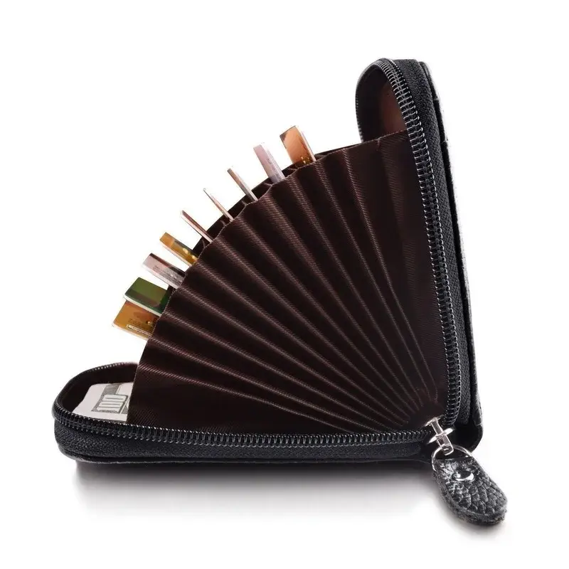 Men's Wallet Genuine PU Leather Credit Card Holder RFID Blocking Zipper Pocket Men Bag Multi-card Zipper High Quality