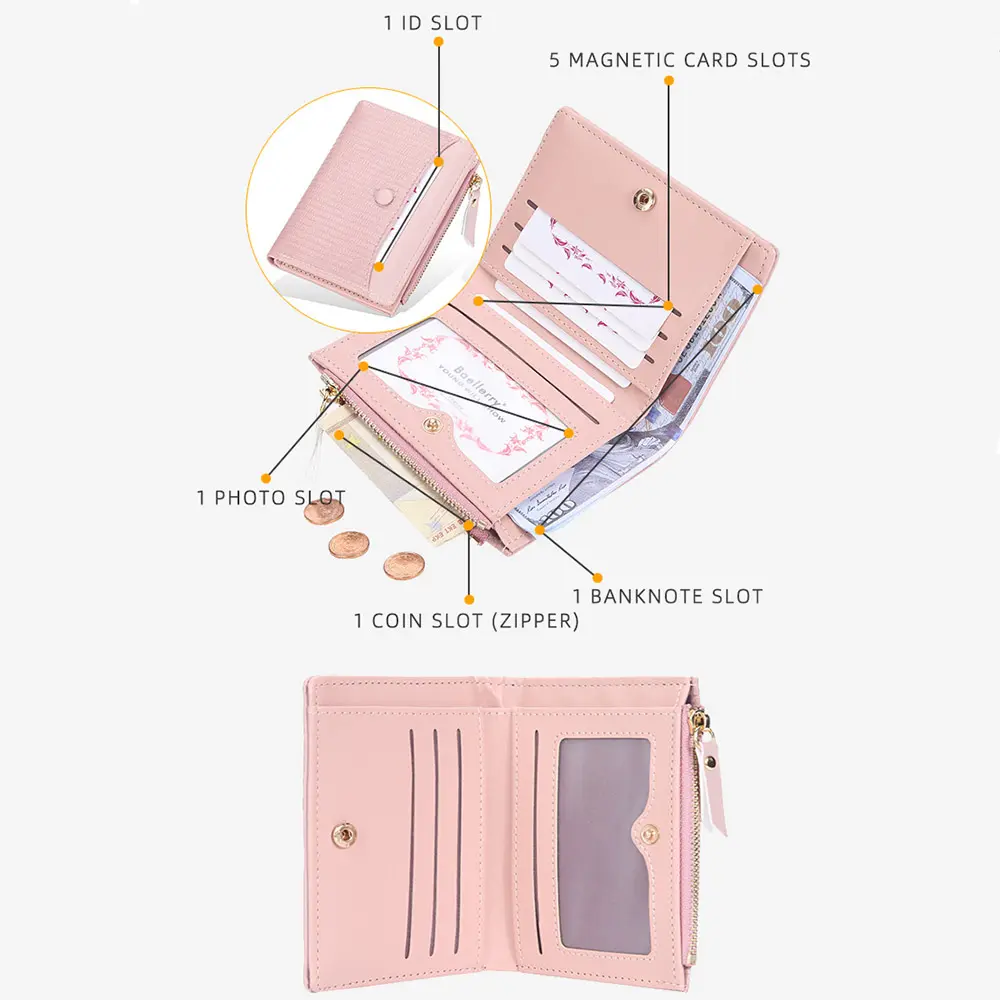 Baellerry Women Short Wallets Top Quality Card Holder Classic Female Purse Zipper Coin Pocket Yellow Wallet For Girls