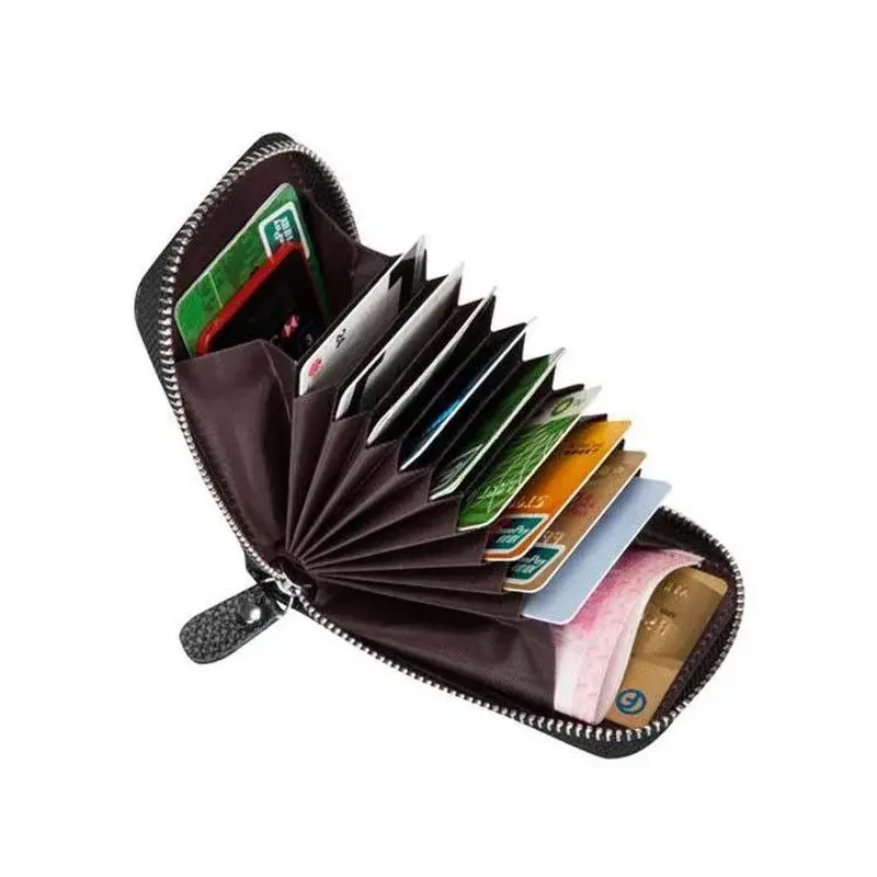 Men's Wallet Genuine PU Leather Credit Card Holder RFID Blocking Zipper Pocket Men Bag Multi-card Zipper High Quality