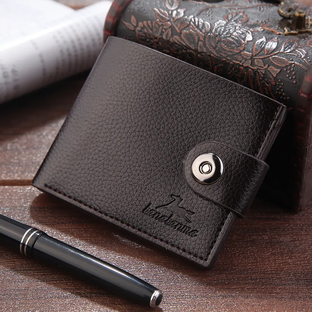 Men's Wallet Hasp Short Wallets for Men Made of Natural Leather PU Wallet Card Holder Perfect for You Magnetic Purses Small