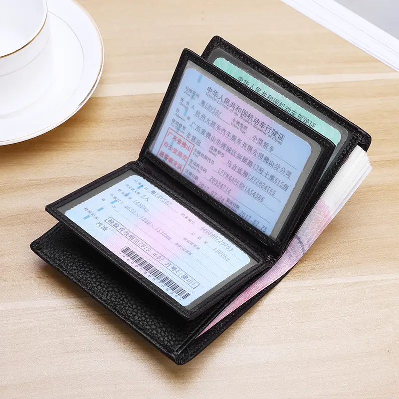 8.5*11cm Genuine Leather Mens Wallet with Credit Card Holders Id Windows Documents Wallet for Men