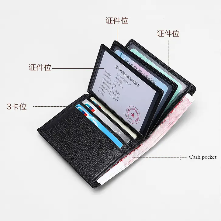 8.5*11cm Genuine Leather Mens Wallet with Credit Card Holders Id Windows Documents Wallet for Men