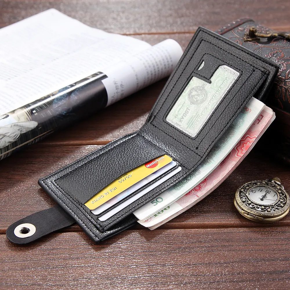 Men's Wallet Hasp Short Wallets for Men Made of Natural Leather PU Wallet Card Holder Perfect for You Magnetic Purses Small