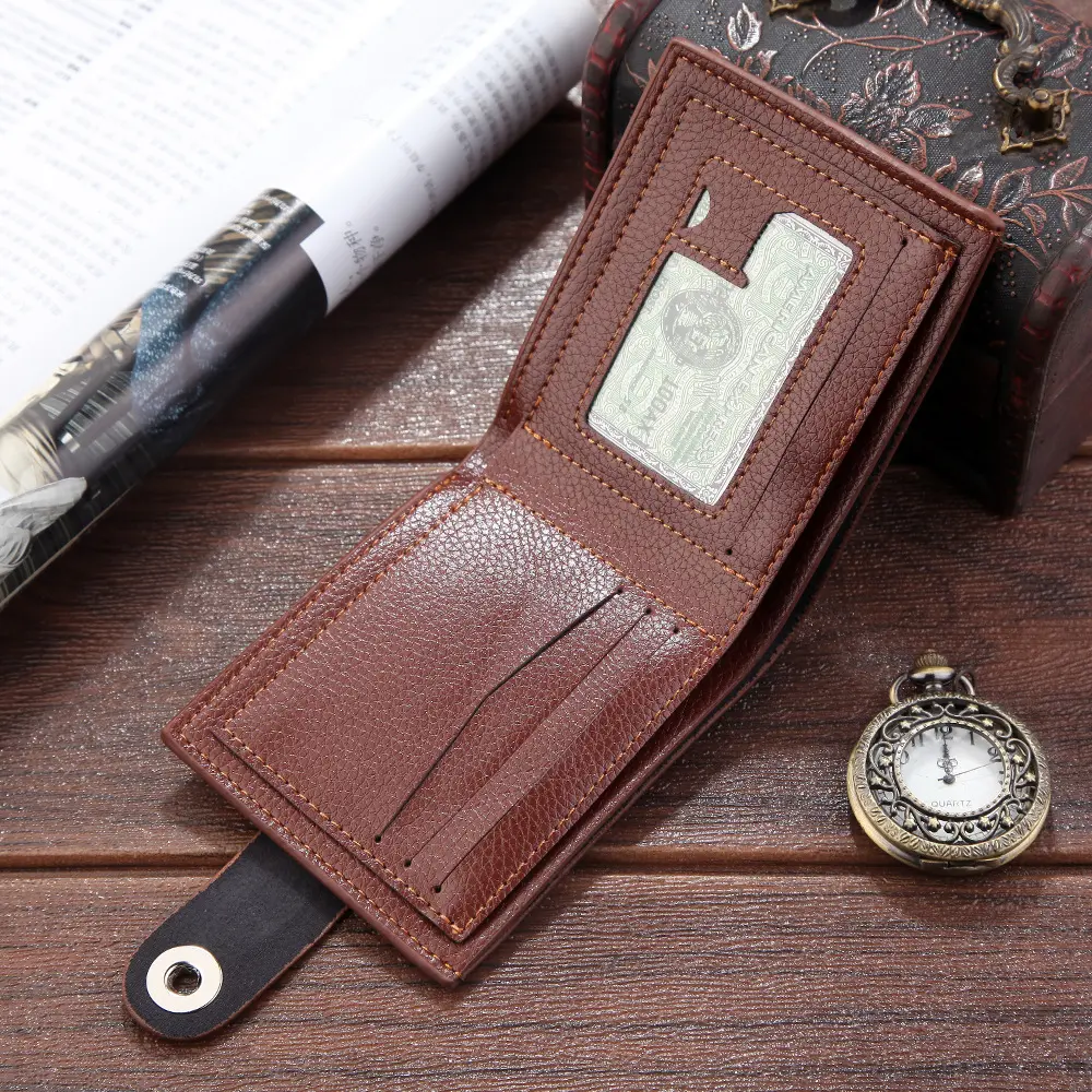 Men's Wallet Hasp Short Wallets for Men Made of Natural Leather PU Wallet Card Holder Perfect for You Magnetic Purses Small