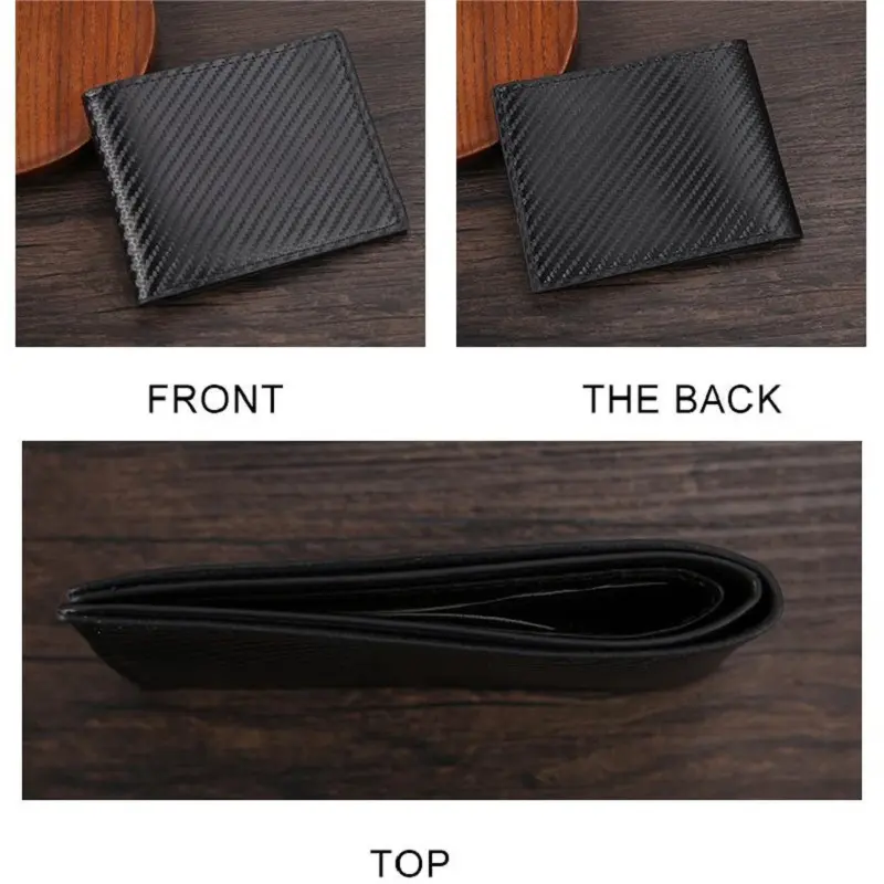 Carbon Fiber Pattern Men's Short Wallet Large Capacity Money Clip Minimalist Slim Bifold Multi Card Holder Purses With ID Window